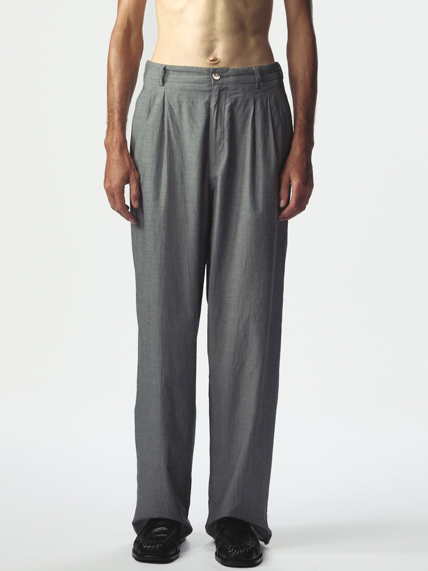 Zipped Double Pleats Grey Melange