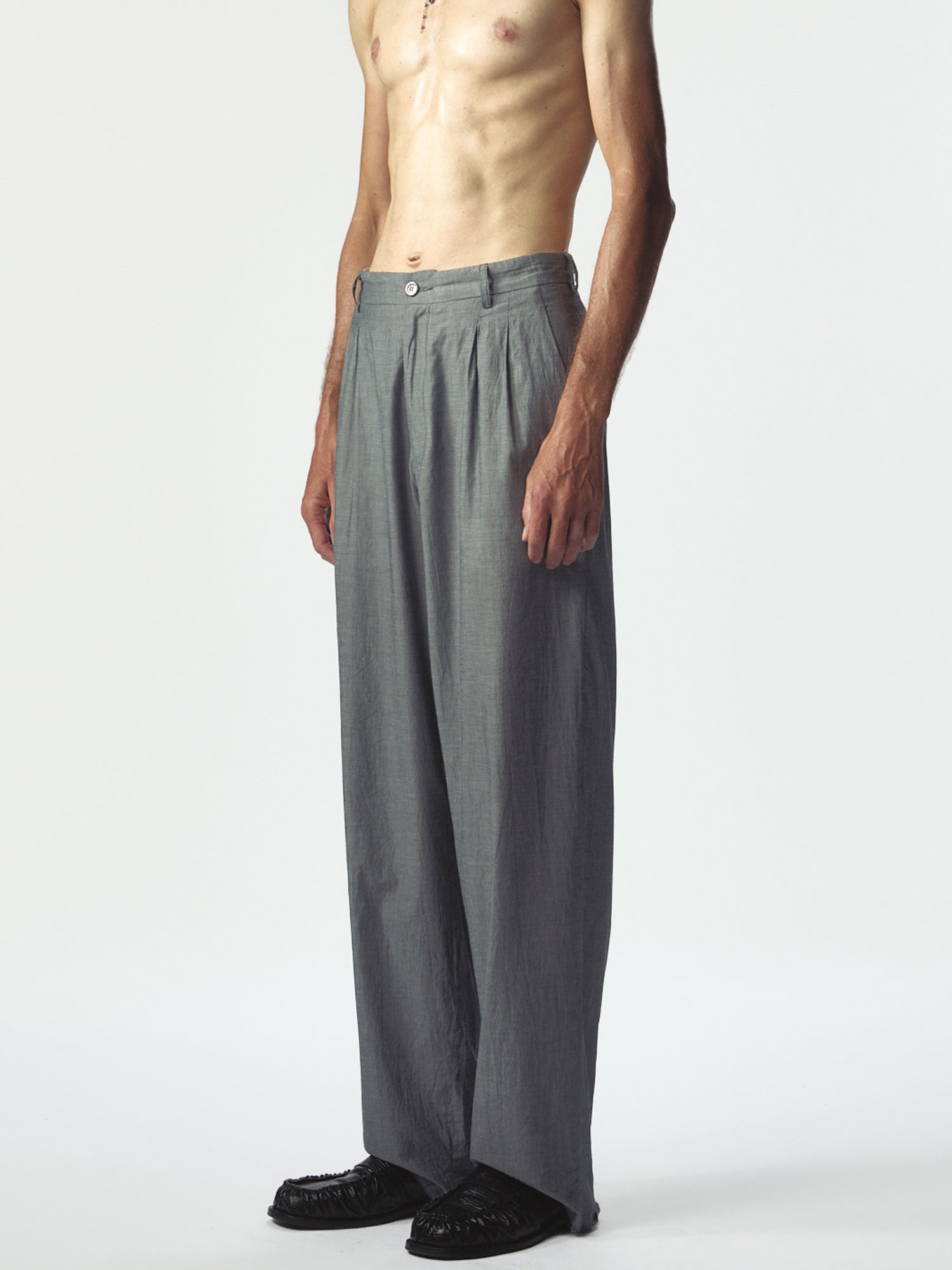 Zipped Double Pleats Grey Melange