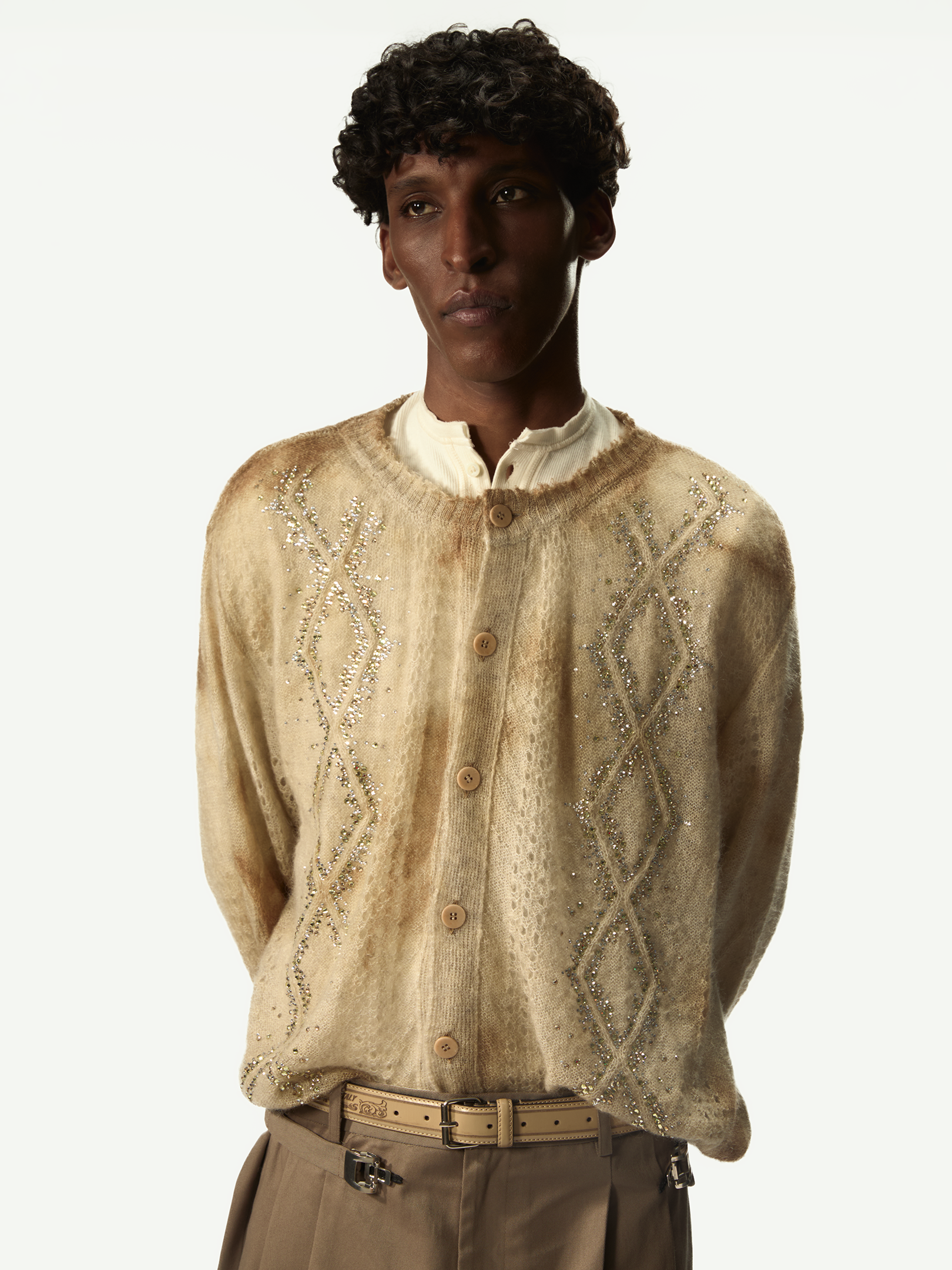 Dusty Swarovski Cardigan Beige - Magliano